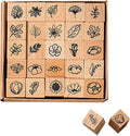 25 Pieces Wooden Rubber Stamp Set, Plant Decorative Wooden Stamp DIY Craft, Cute Butterfly & Botanical Designs for Journals, Scrapbooks, Planners, and DIY Crafts (Botanical)
