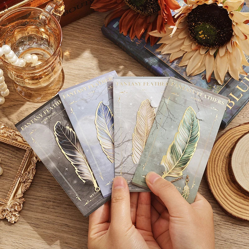 1 Pc Vintage Feather Bronzing Metal Bookmark with Metal Chain Pendant Bookmark for Teachers Friends Book Club Book Lovers