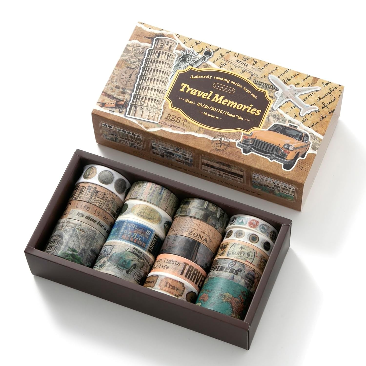 18 Rolls Travel Washi Tape Set Journaling Tape for Crafts and Journaling DIY Scrapbook Tape for Journaling Scrapbooking Supplies Washi Tape for Scrapbooking