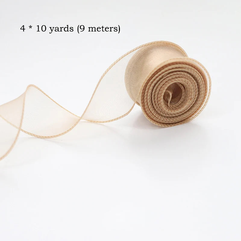 10Yards/Roll Chiffon Silk Ribbon Organza Satin for DIY Craft Gift Wrapping Decoration Wedding Bouquets Wreath Sewing Supplies