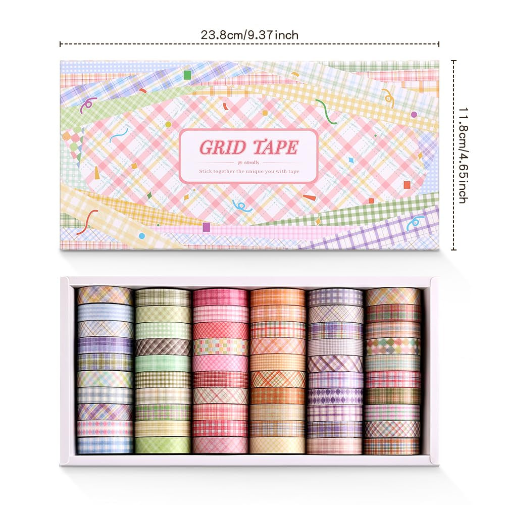 60 Rolls Cross Line Theme Washi Tape Set, Writable Decorative Tapes for Scrapbooking, Junk Journal Supplies, Bullet Journaling, 0.39"X79" per Roll