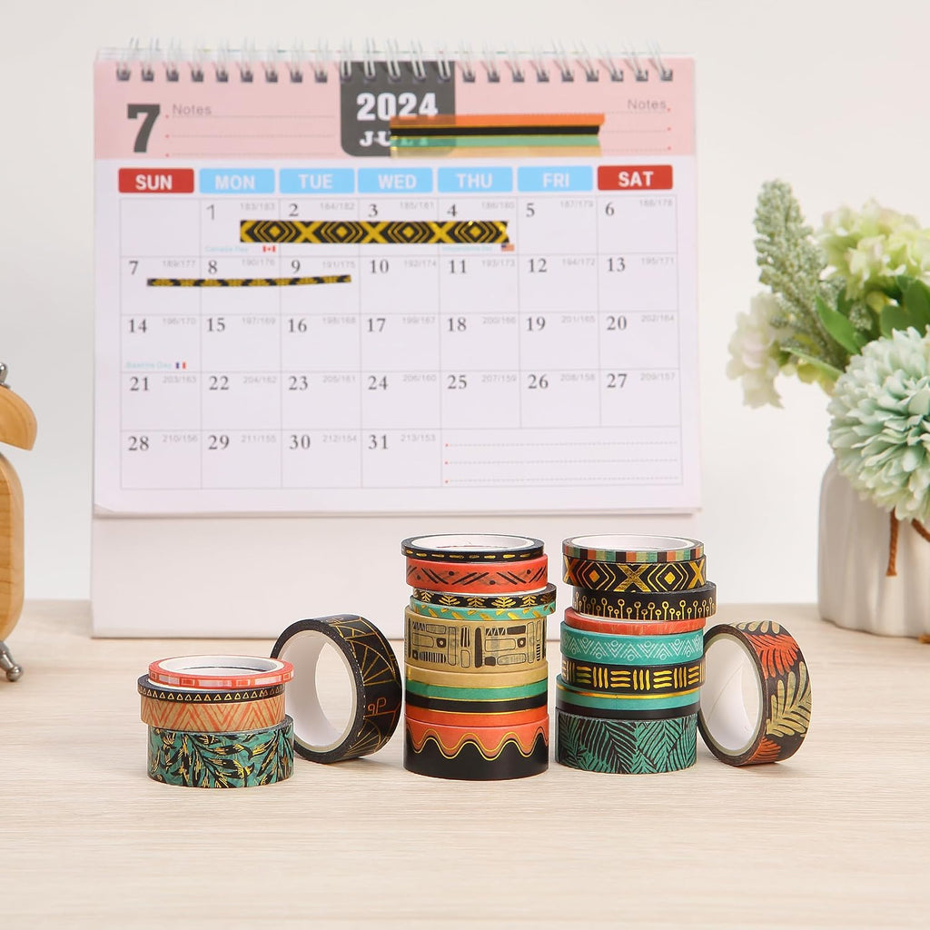 '- Washi Tape Set, 21 Rolls, Assorted Sizes, 5.5 Yards/Roll | Washi Tape for Scrapbook, Arts, Crafts, Journals and Planners, Ethnic Elegance Design