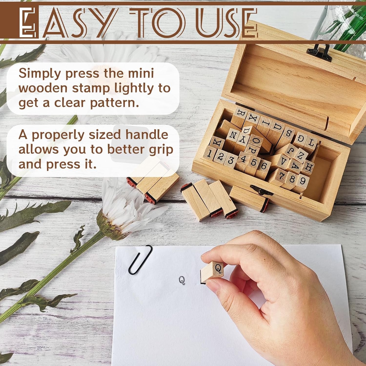 36 Pcs Wooden Rubber Number Alphabet Stamps,Rubber Vintage Letter Stamps Kit,Stamper Seal Set with Wooden Box for Crafting,Scrapbooking,Journaling,Card Making