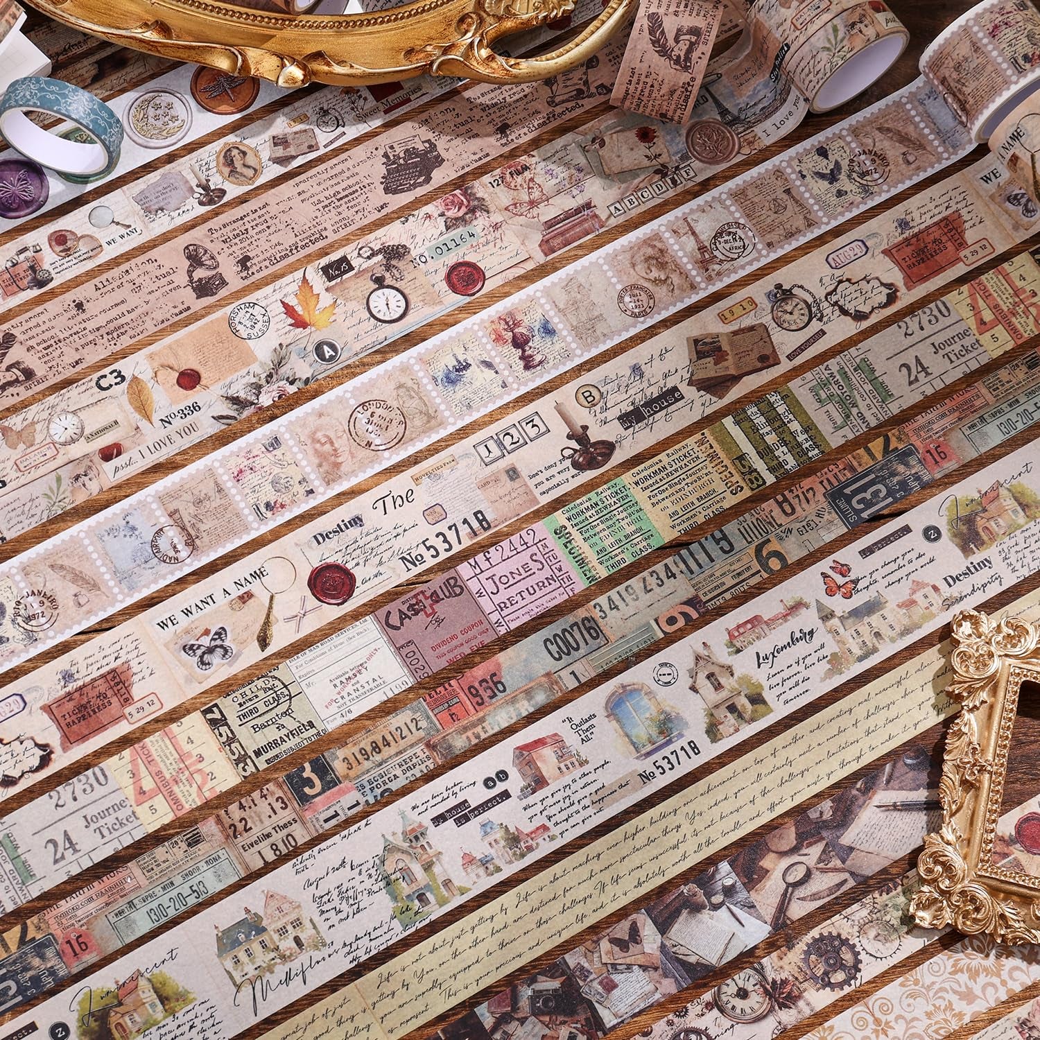 34 Rolls Vintage Washi Tape Set,Letter Map Stamp Stripe Literature Art Writable Aesthetic Washy Decorative Tapes for Scrapbooking, Junk Journal Supplies, Bullet Journaling 5-50Mm Wide (3M Long)/Roll