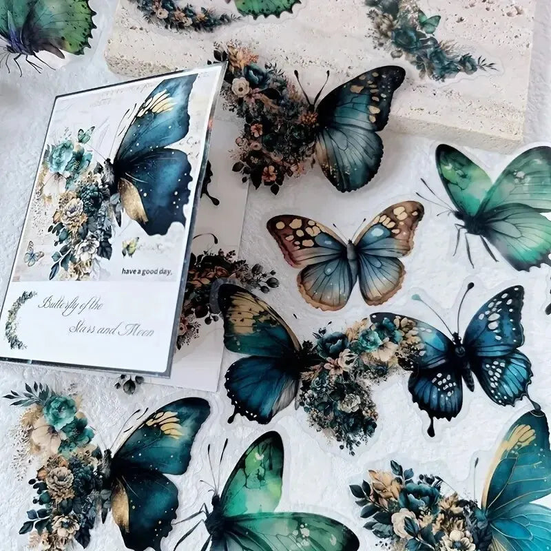 30Pcs/Pack Vintage Butterfly PET Stickers DIY Decorative Junk Journal Stickers for Scrapbook Label Diary Album Planner
