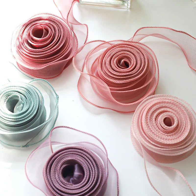 10Yards/Roll Chiffon Silk Ribbon Organza Satin for DIY Craft Gift Wrapping Decoration Wedding Bouquets Wreath Sewing Supplies