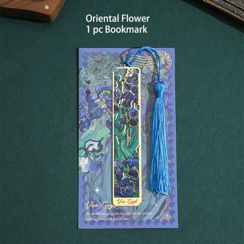 1 Pc Retro Floral Painting Metal Bookmark Hollow Bronzing Bookmark with Tassel for Book Club Reader Writers Book Lovers Students