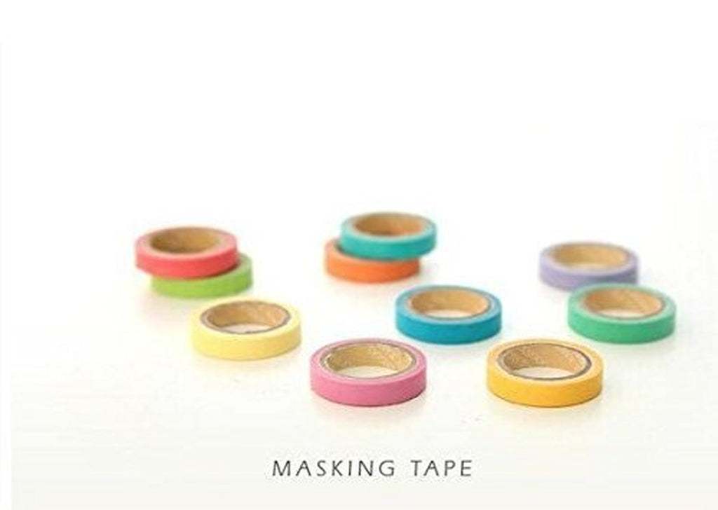 10Pc Rainbow Writable Washi Tape Set Colorful Adhesive Masking Craft Tape Roll
