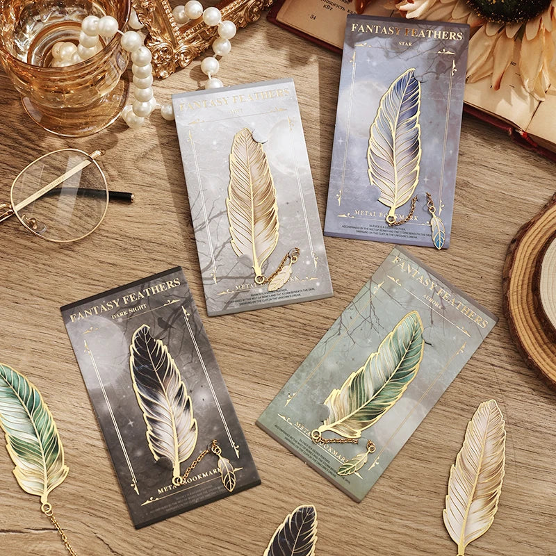 1 Pc Vintage Feather Bronzing Metal Bookmark with Metal Chain Pendant Bookmark for Teachers Friends Book Club Book Lovers