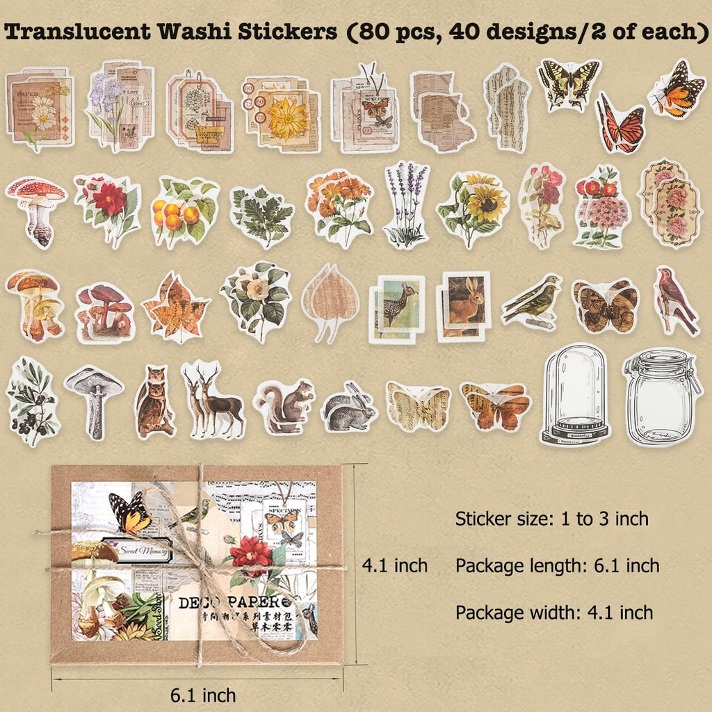 200 Pieces Vintage Ephemera Pack Decoupage Paper Junk Journal Kit Scrapbook Planner Sticker Supplies for Art Journaling Bullet Journals Collage Craft Notebooks Album Crafter Gifts (Forest)