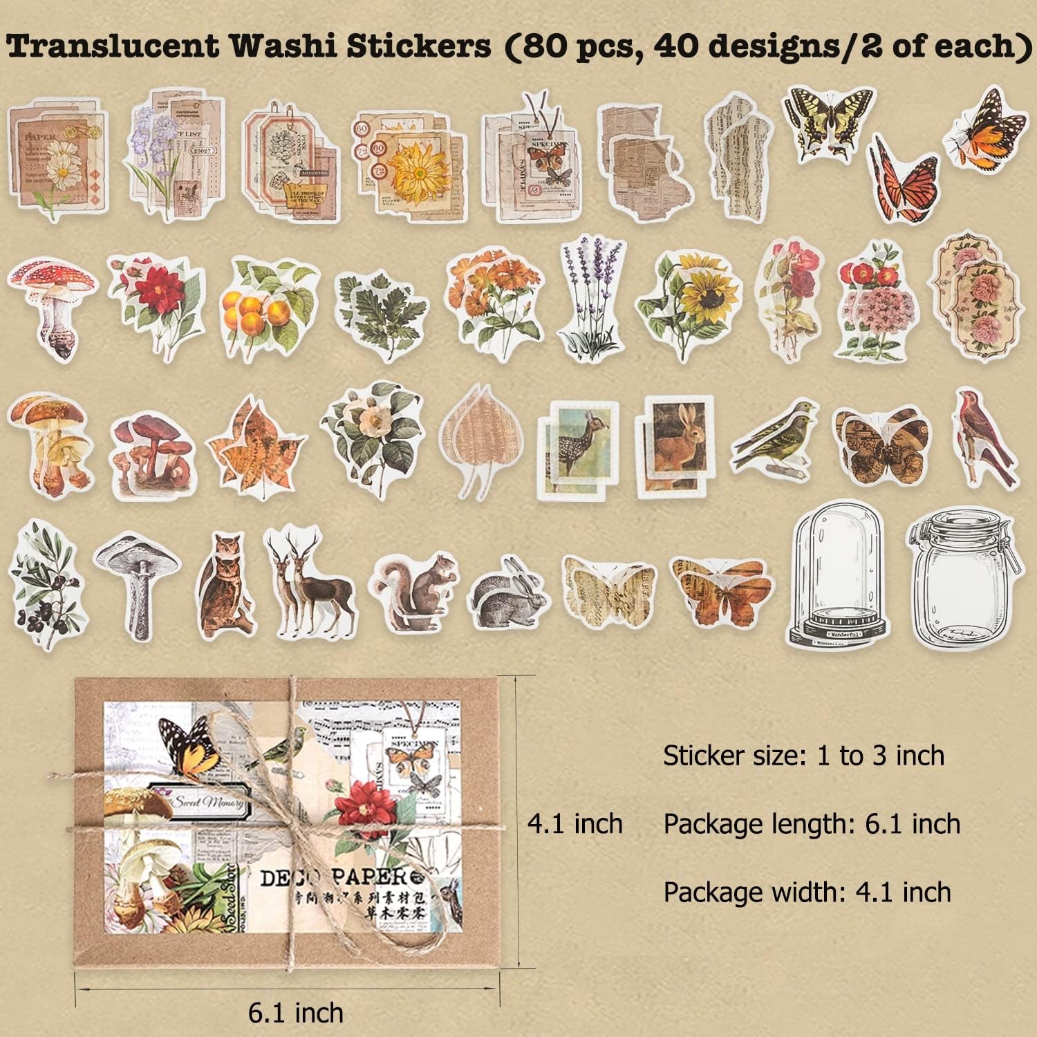 200 Pieces Vintage Ephemera Pack Decoupage Paper Junk Journal Kit Scrapbook Planner Sticker Supplies for Art Journaling Bullet Journals Collage Craft Notebooks Album Crafter Gifts (Forest)
