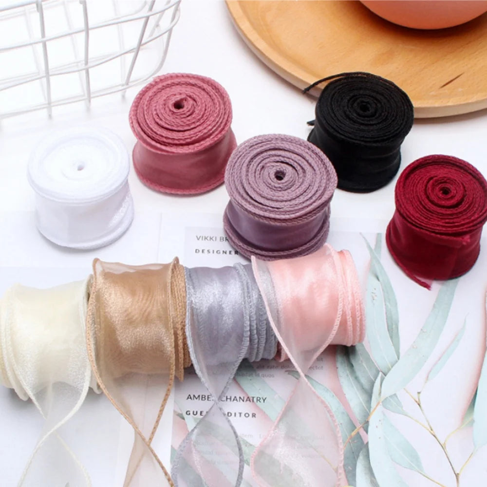 10Yards/Roll Chiffon Silk Ribbon Organza Satin for DIY Craft Gift Wrapping Decoration Wedding Bouquets Wreath Sewing Supplies