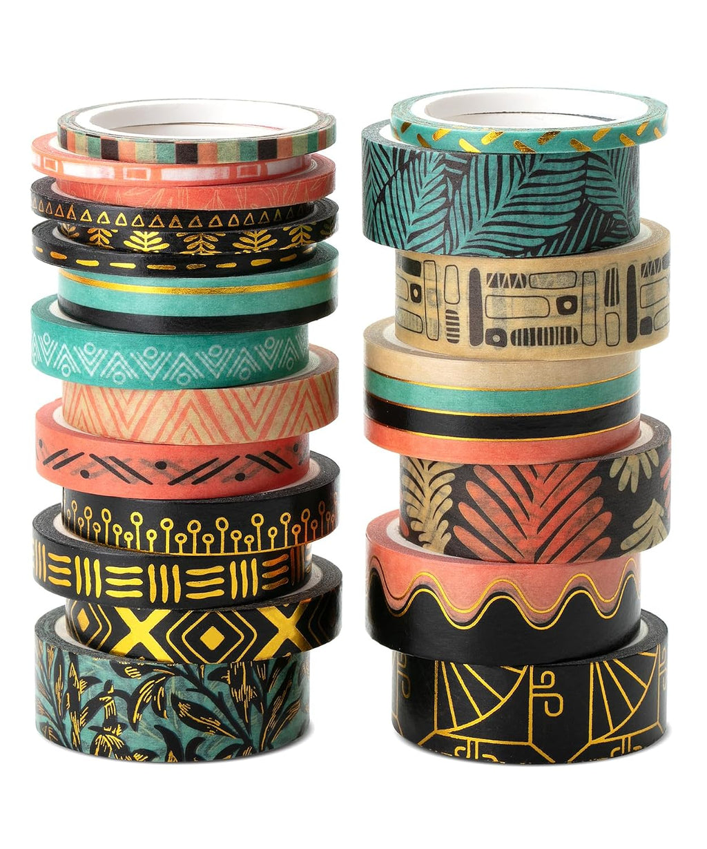 '- Washi Tape Set, 21 Rolls, Assorted Sizes, 5.5 Yards/Roll | Washi Tape for Scrapbook, Arts, Crafts, Journals and Planners, Ethnic Elegance Design