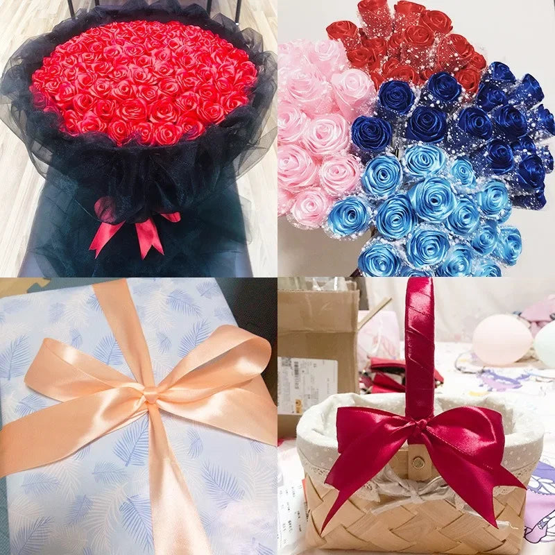22Meters 6Mm-40Cm Satin Ribbons Crafts Bow DIY Gift Wrap Wine Red Orange Yellow Green Blue Purple Black Gray Gold White Ribbons
