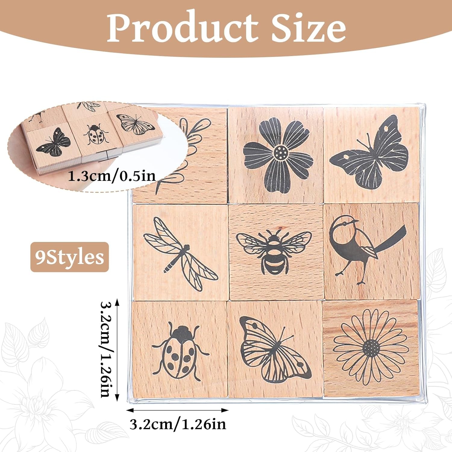 9Pcs Wooden Rubber Stamp Set, Vintage Rubber Stamps for Crafting, Butterfly, Bird, Ladybird & Plant Journal Stamps for Arts & Crafts, Stationary, Scrapbooking, School Projects, Journals