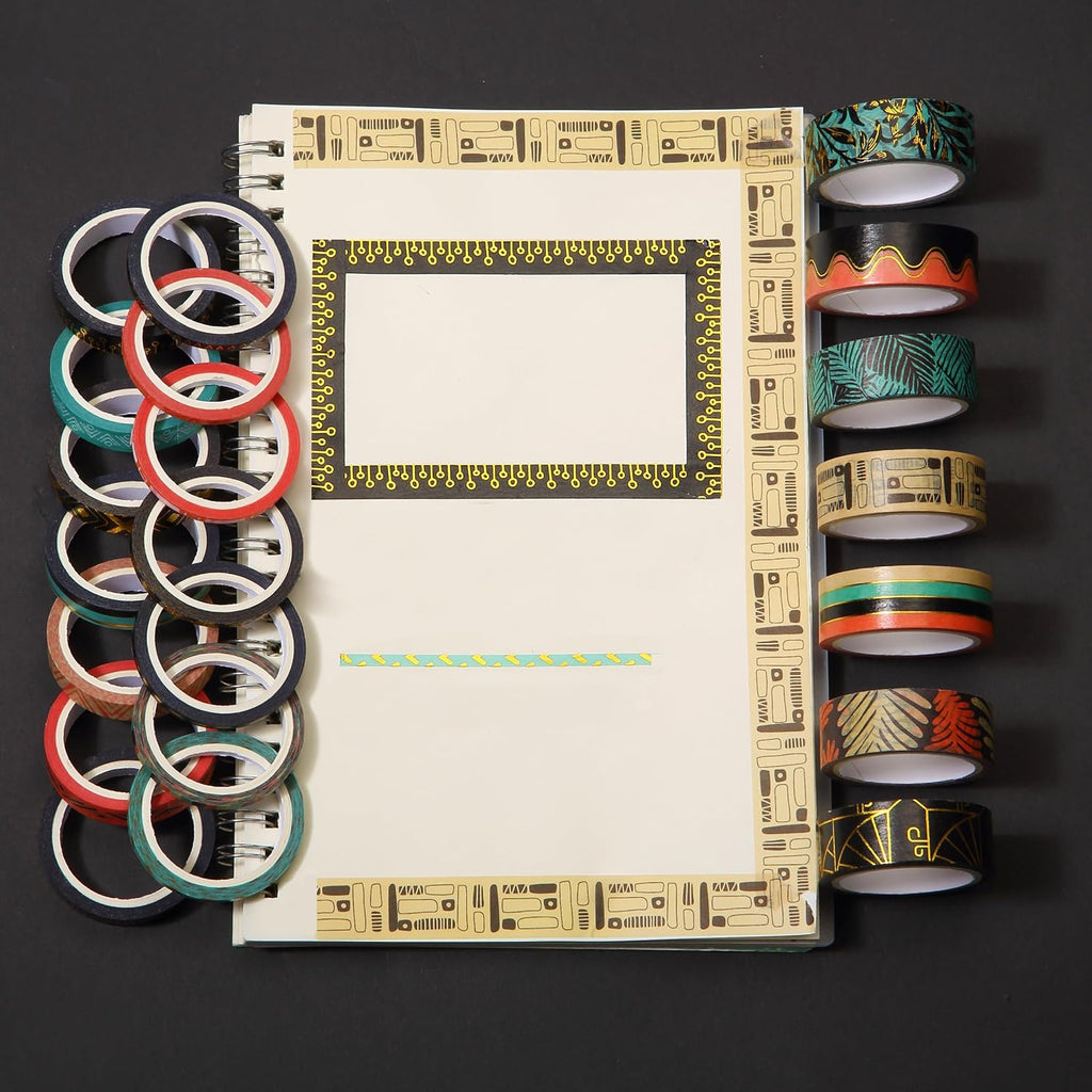 '- Washi Tape Set, 21 Rolls, Assorted Sizes, 5.5 Yards/Roll | Washi Tape for Scrapbook, Arts, Crafts, Journals and Planners, Ethnic Elegance Design
