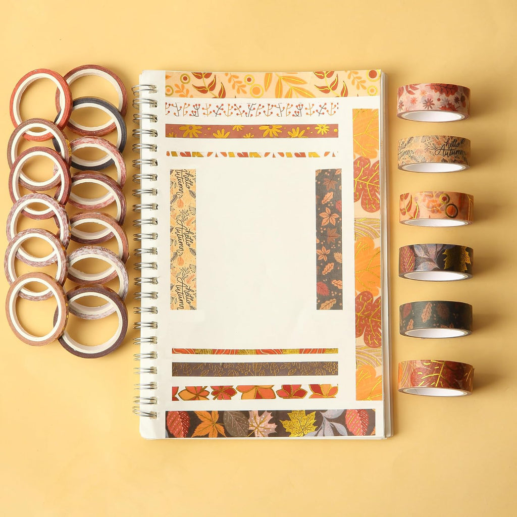 '- Washi Tape Set, 21 Rolls, Assorted Sizes, Autumn Leaves | 5.5 Yards/Roll, Washi Tape for Scrapbook, Arts, Crafts, Journals and Planners