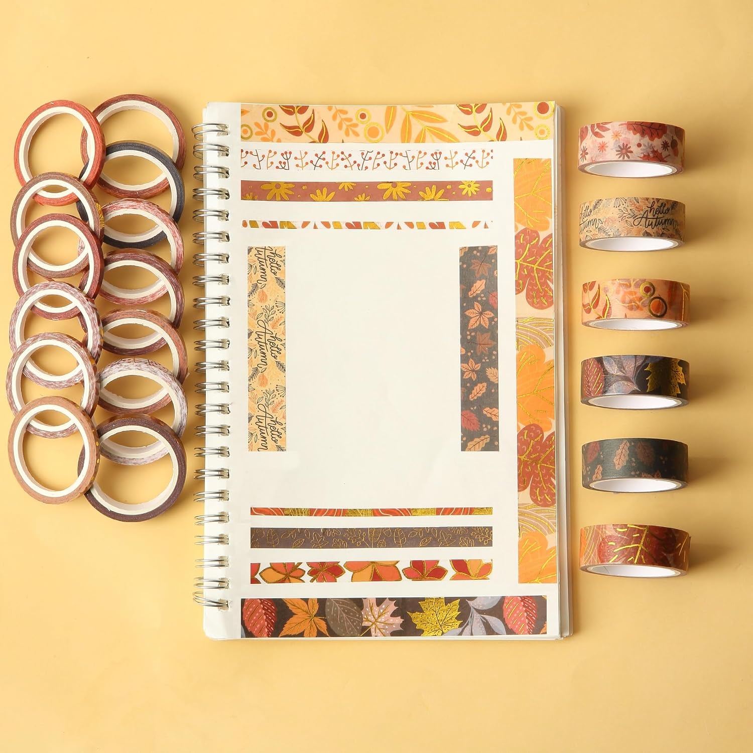 '- Washi Tape Set, 21 Rolls, Assorted Sizes, Autumn Leaves | 5.5 Yards/Roll, Washi Tape for Scrapbook, Arts, Crafts, Journals and Planners
