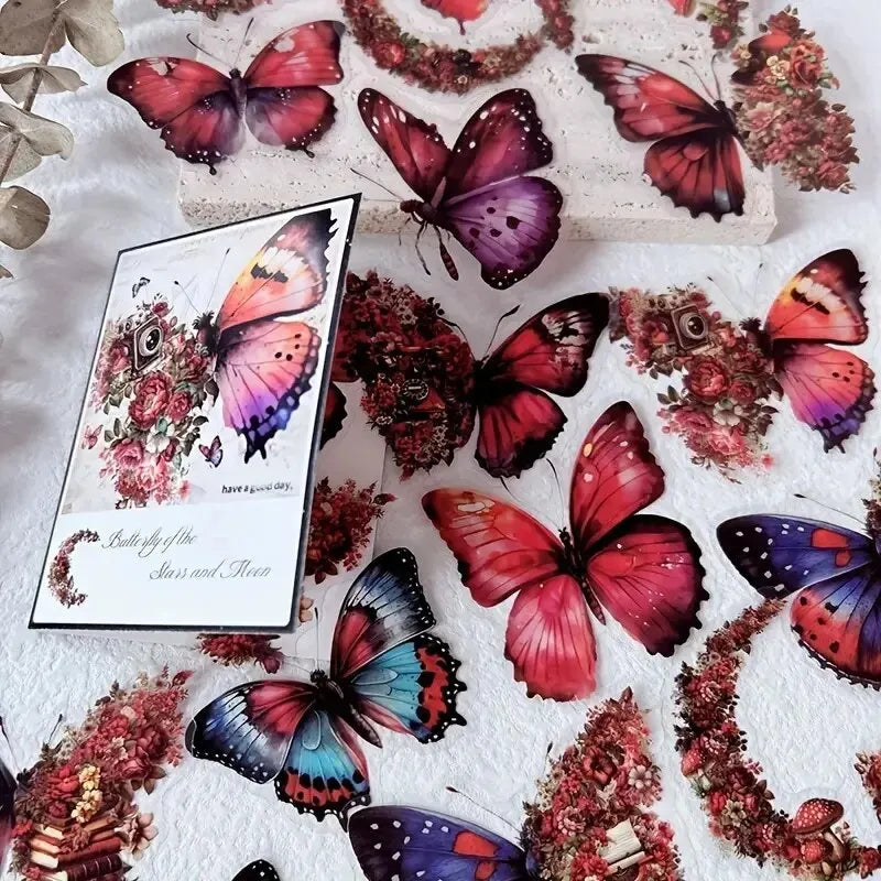30Pcs/Pack Vintage Butterfly PET Stickers DIY Decorative Junk Journal Stickers for Scrapbook Label Diary Album Planner