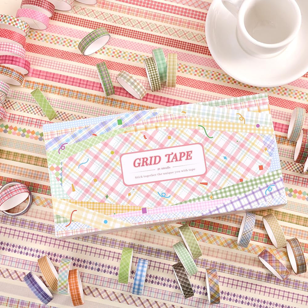60 Rolls Cross Line Theme Washi Tape Set, Writable Decorative Tapes for Scrapbooking, Junk Journal Supplies, Bullet Journaling, 0.39"X79" per Roll