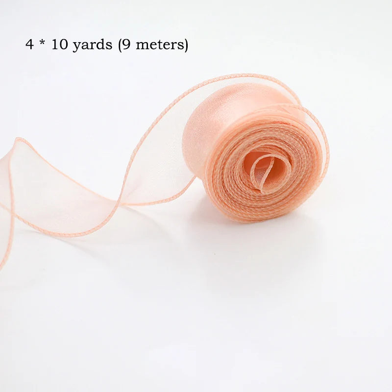 10Yards/Roll Chiffon Silk Ribbon Organza Satin for DIY Craft Gift Wrapping Decoration Wedding Bouquets Wreath Sewing Supplies