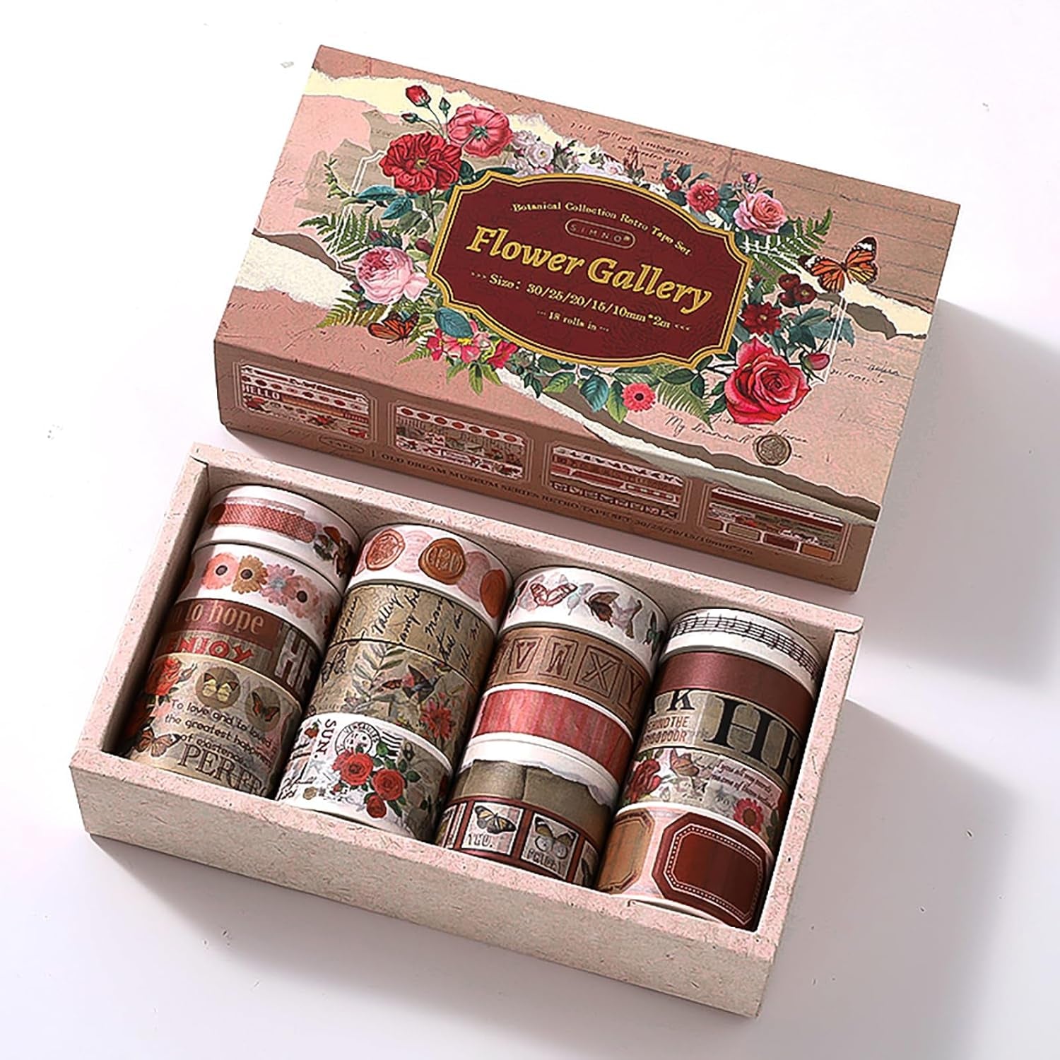 18 Rolls Washi Tape Set for Crafts and Journaling DIY Vintage Floral Tape Scrapbooking Supplies Washi Tape for Journaling Decorative Tape for Crafts