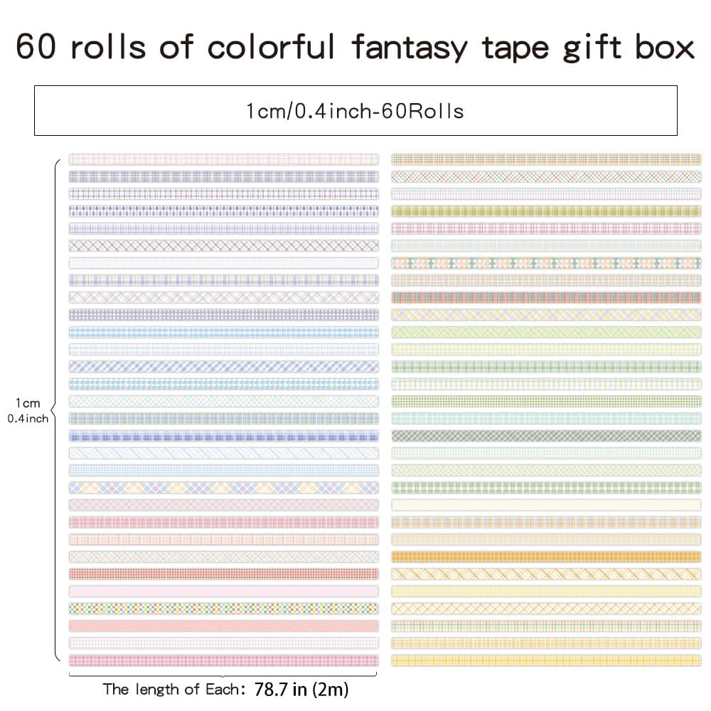 60 Rolls Cross Line Theme Washi Tape Set, Writable Decorative Tapes for Scrapbooking, Junk Journal Supplies, Bullet Journaling, 0.39"X79" per Roll