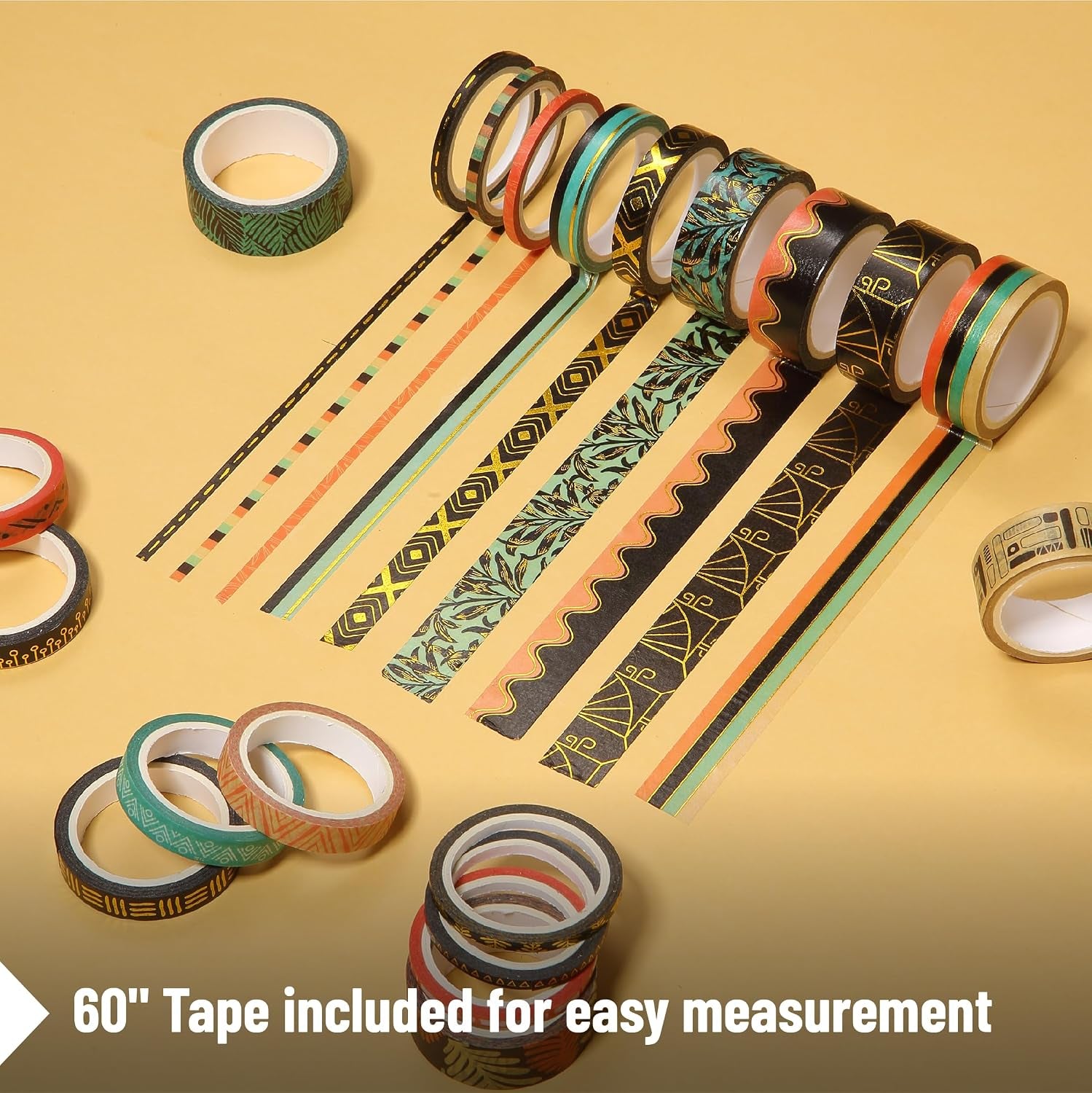 '- Washi Tape Set, 21 Rolls, Assorted Sizes, 5.5 Yards/Roll | Washi Tape for Scrapbook, Arts, Crafts, Journals and Planners, Ethnic Elegance Design