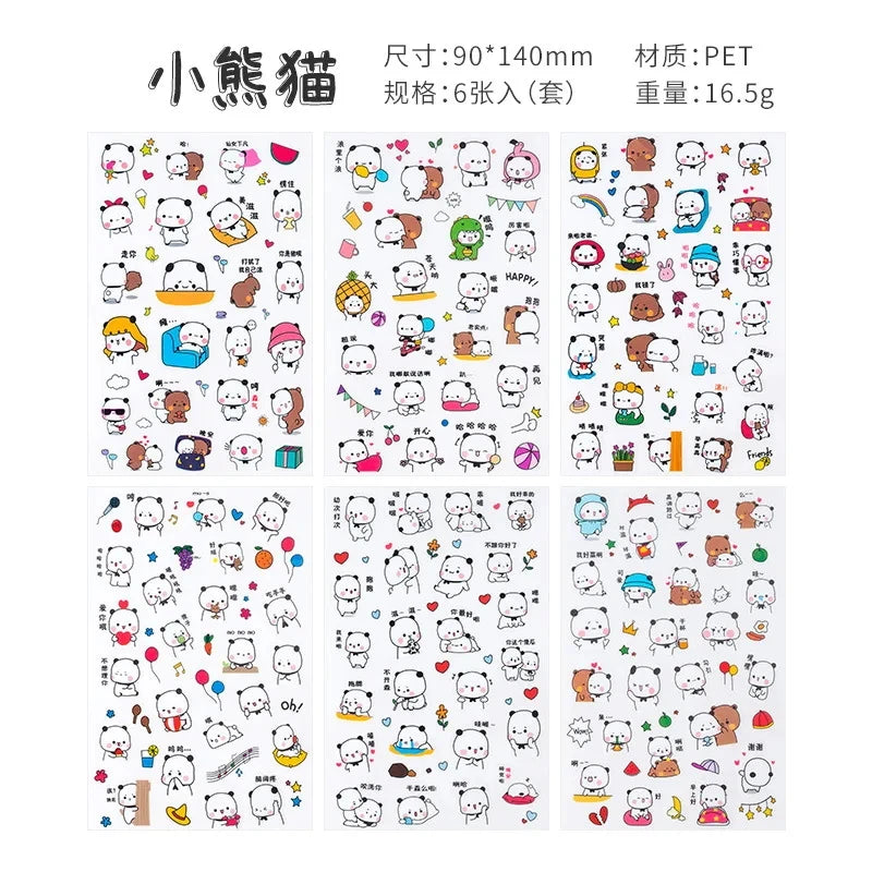 6Pcs/Lot Waterproof Cartoon Transparent Pvc Stickers DIY Hand Account Diary Decorative Stickers Kawaii Phone Cup Stickers