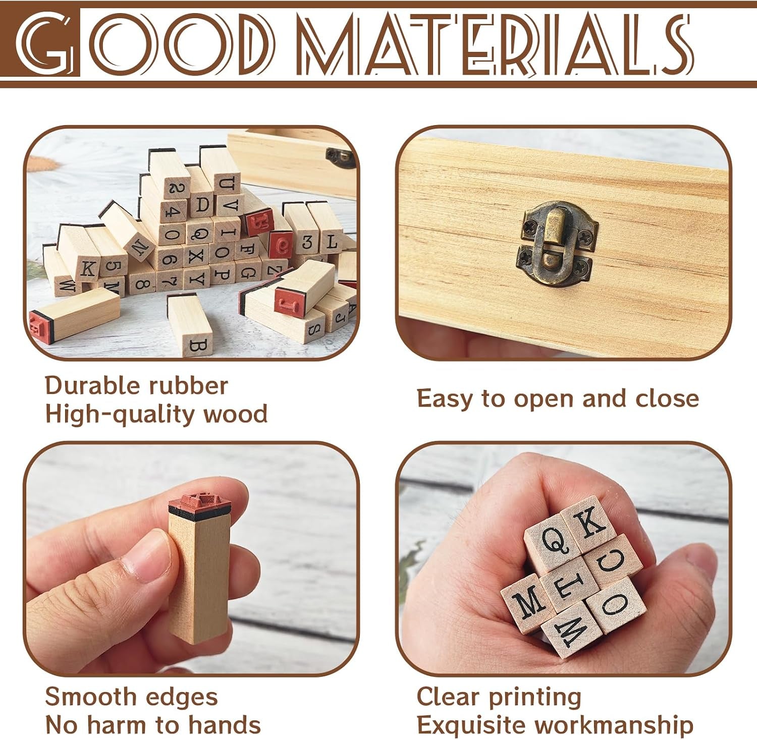36 Pcs Wooden Rubber Number Alphabet Stamps,Rubber Vintage Letter Stamps Kit,Stamper Seal Set with Wooden Box for Crafting,Scrapbooking,Journaling,Card Making
