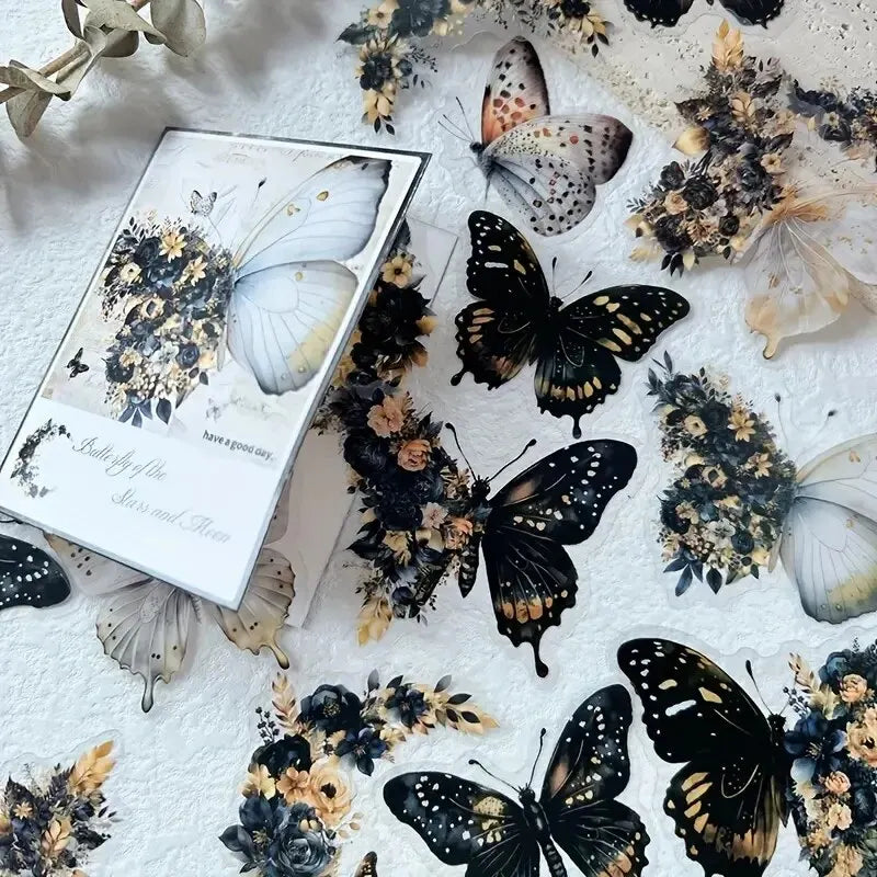 30Pcs/Pack Vintage Butterfly PET Stickers DIY Decorative Junk Journal Stickers for Scrapbook Label Diary Album Planner
