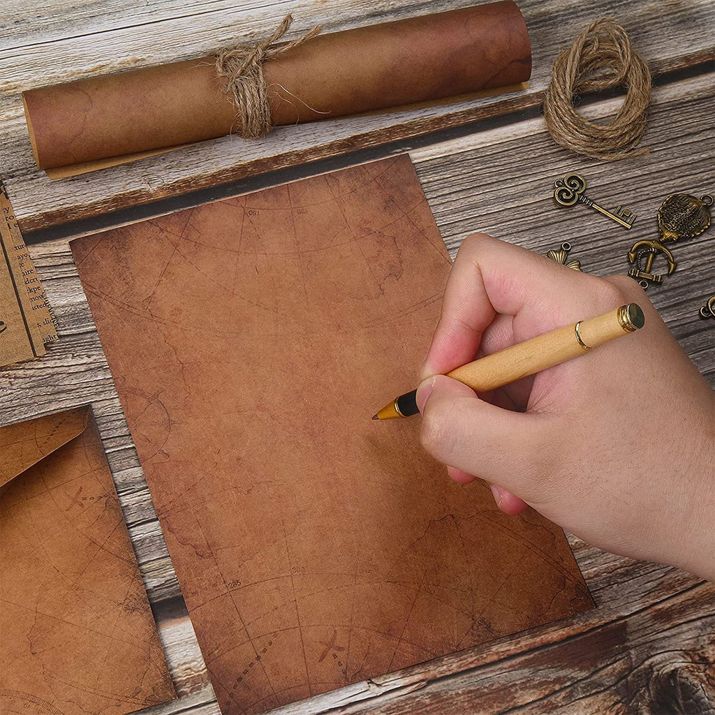 Vintage Stationary Paper and Envelopes Set, Writing Stationery Paper Letter and Envelopes Includes Sheets Antique Letter Papers, Kraft Envelopes, Retro Accessories, Rope (120 Pieces)