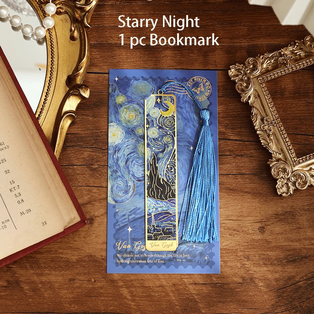 1 Pc Retro Floral Painting Metal Bookmark Hollow Bronzing Bookmark with Tassel for Book Club Reader Writers Book Lovers Students