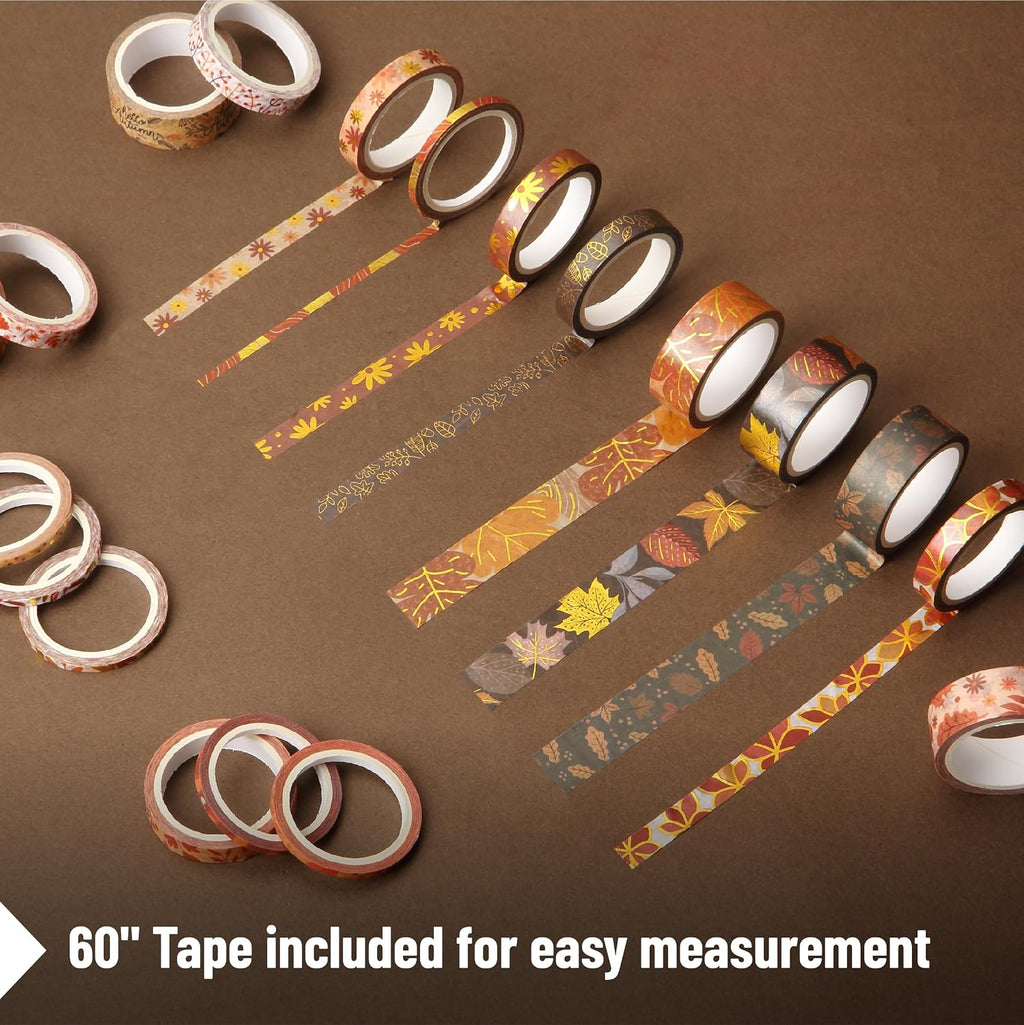'- Washi Tape Set, 21 Rolls, Assorted Sizes, Autumn Leaves | 5.5 Yards/Roll, Washi Tape for Scrapbook, Arts, Crafts, Journals and Planners
