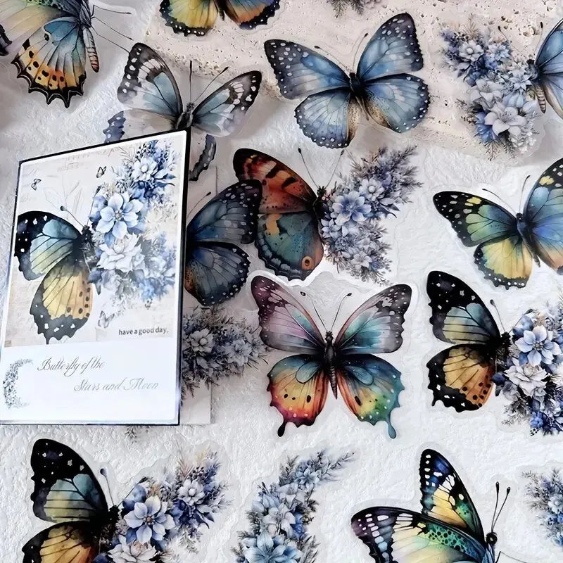 30Pcs/Pack Vintage Butterfly PET Stickers DIY Decorative Junk Journal Stickers for Scrapbook Label Diary Album Planner