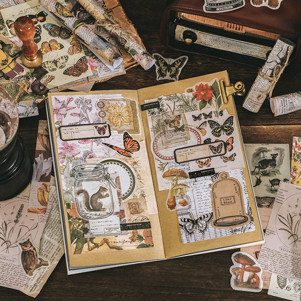 200 Pieces Vintage Ephemera Pack Decoupage Paper Junk Journal Kit Scrapbook Planner Sticker Supplies for Art Journaling Bullet Journals Collage Craft Notebooks Album Crafter Gifts (Forest)