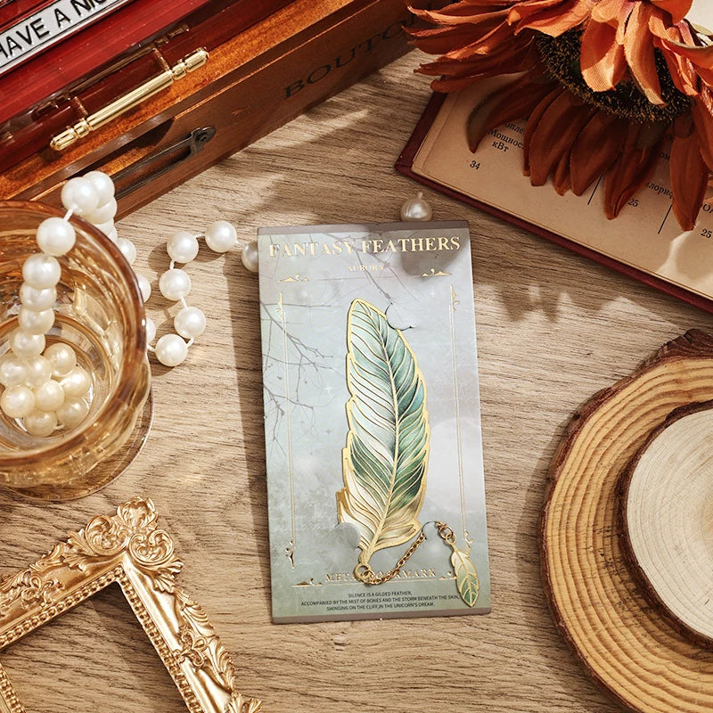 1 Pc Vintage Feather Bronzing Metal Bookmark with Metal Chain Pendant Bookmark for Teachers Friends Book Club Book Lovers