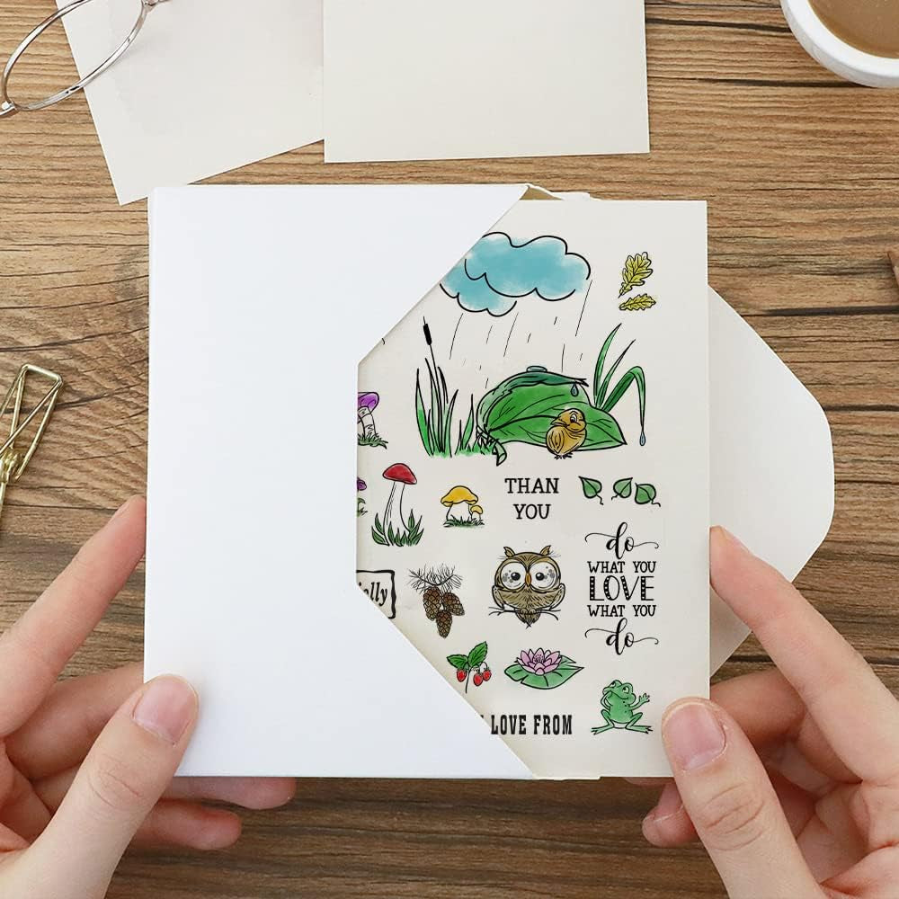 Valentines Rain Leaves Clear Stamps for Card Making and Photo Album Decorations, Mushroom Animals Stamps Love Words Transparent Rubber Stamps Seal for DIY Scrapbooking Supplies