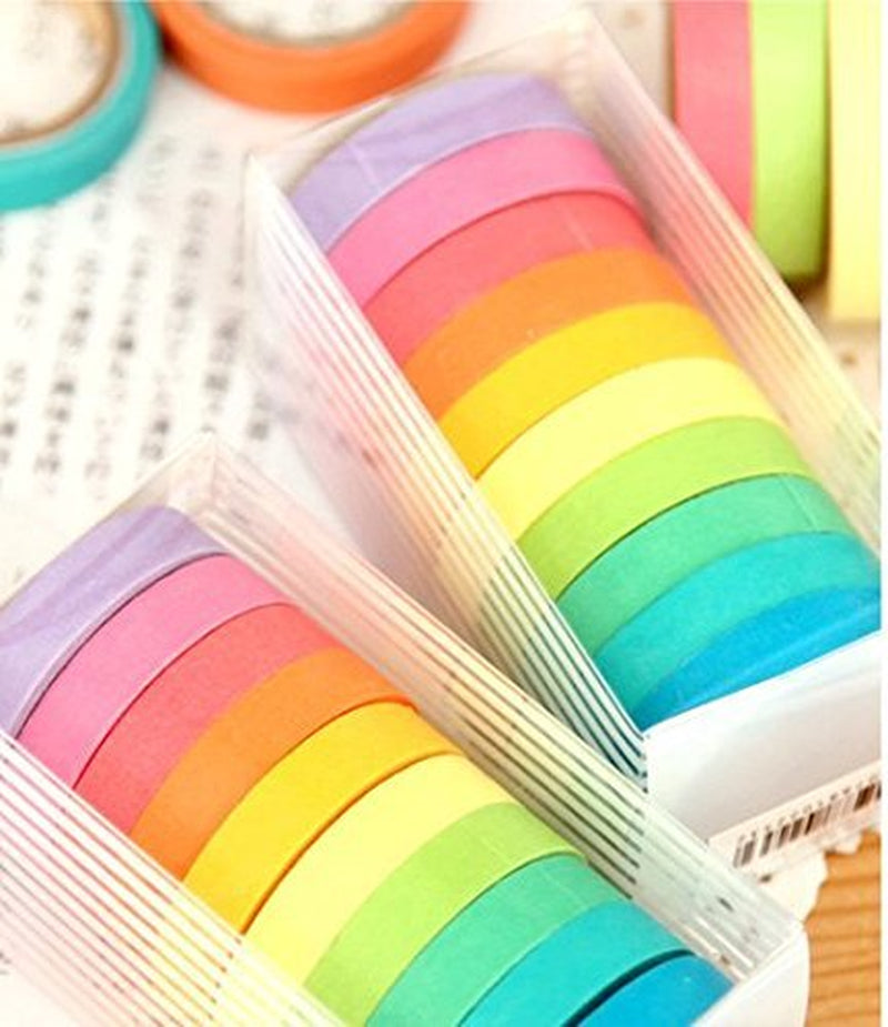10Pc Rainbow Writable Washi Tape Set Colorful Adhesive Masking Craft Tape Roll