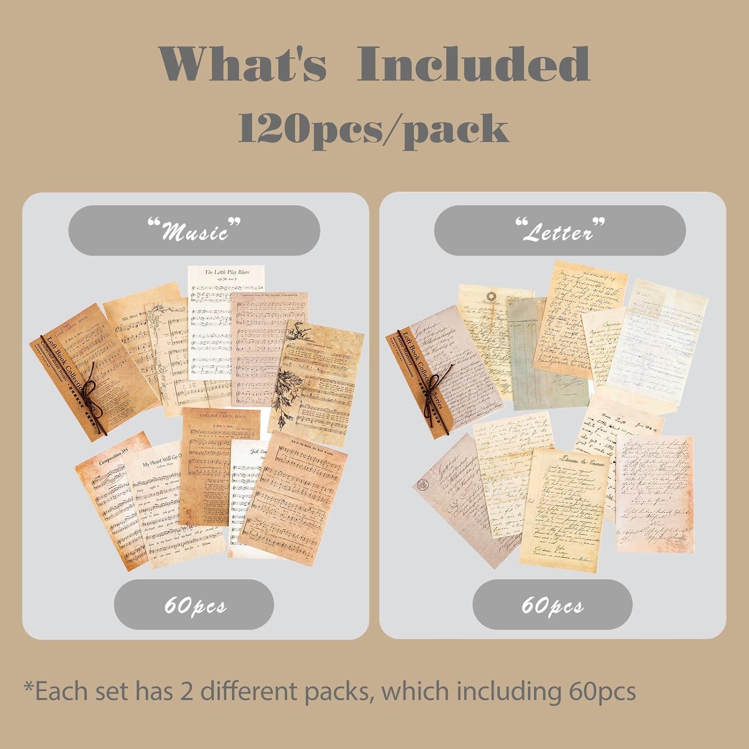 120Pcs Vintage Scrapbooking Paper, Junk Journal Supplies Kit, Aesthetic Ephemera and Decorative Paper for Crafting, Decoupage Materials Bulk Pack (Sheet Music)