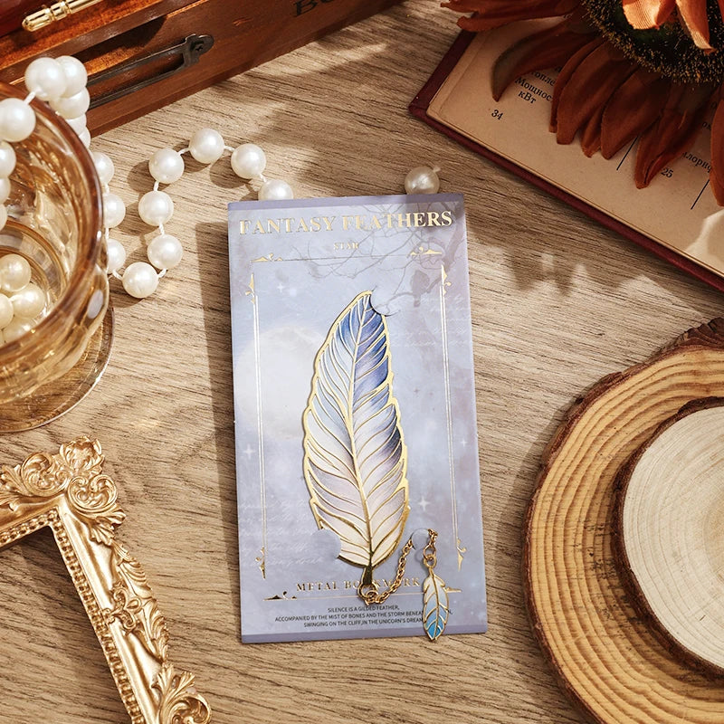 1 Pc Vintage Feather Bronzing Metal Bookmark with Metal Chain Pendant Bookmark for Teachers Friends Book Club Book Lovers
