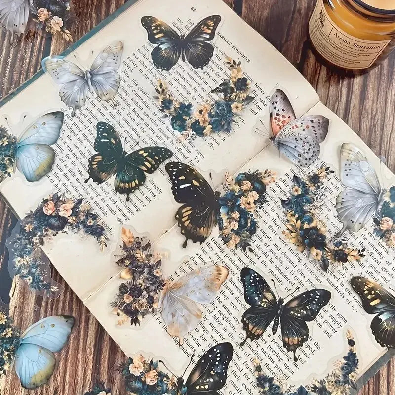 30Pcs/Pack Vintage Butterfly PET Stickers DIY Decorative Junk Journal Stickers for Scrapbook Label Diary Album Planner