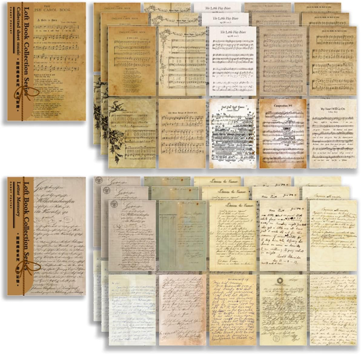 120Pcs Vintage Scrapbooking Paper, Junk Journal Supplies Kit, Aesthetic Ephemera and Decorative Paper for Crafting, Decoupage Materials Bulk Pack (Sheet Music)
