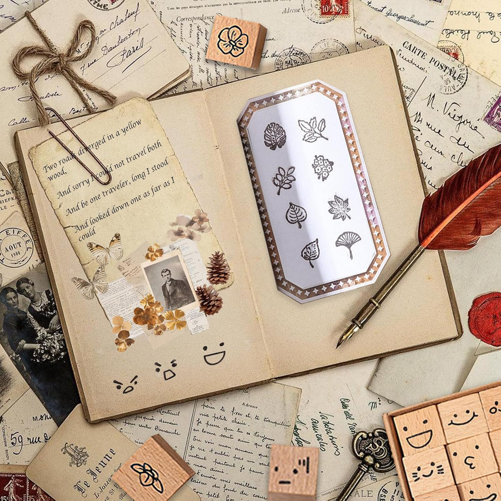 25 Pieces Wooden Rubber Stamp Set, Plant Decorative Wooden Stamp DIY Craft, Cute Butterfly & Botanical Designs for Journals, Scrapbooks, Planners, and DIY Crafts (Botanical)