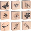 9Pcs Wooden Rubber Stamp Set, Vintage Rubber Stamps for Crafting, Butterfly, Bird, Ladybird & Plant Journal Stamps for Arts & Crafts, Stationary, Scrapbooking, School Projects, Journals