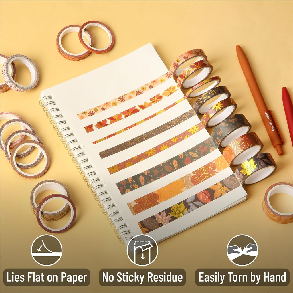 '- Washi Tape Set, 21 Rolls, Assorted Sizes, Autumn Leaves | 5.5 Yards/Roll, Washi Tape for Scrapbook, Arts, Crafts, Journals and Planners