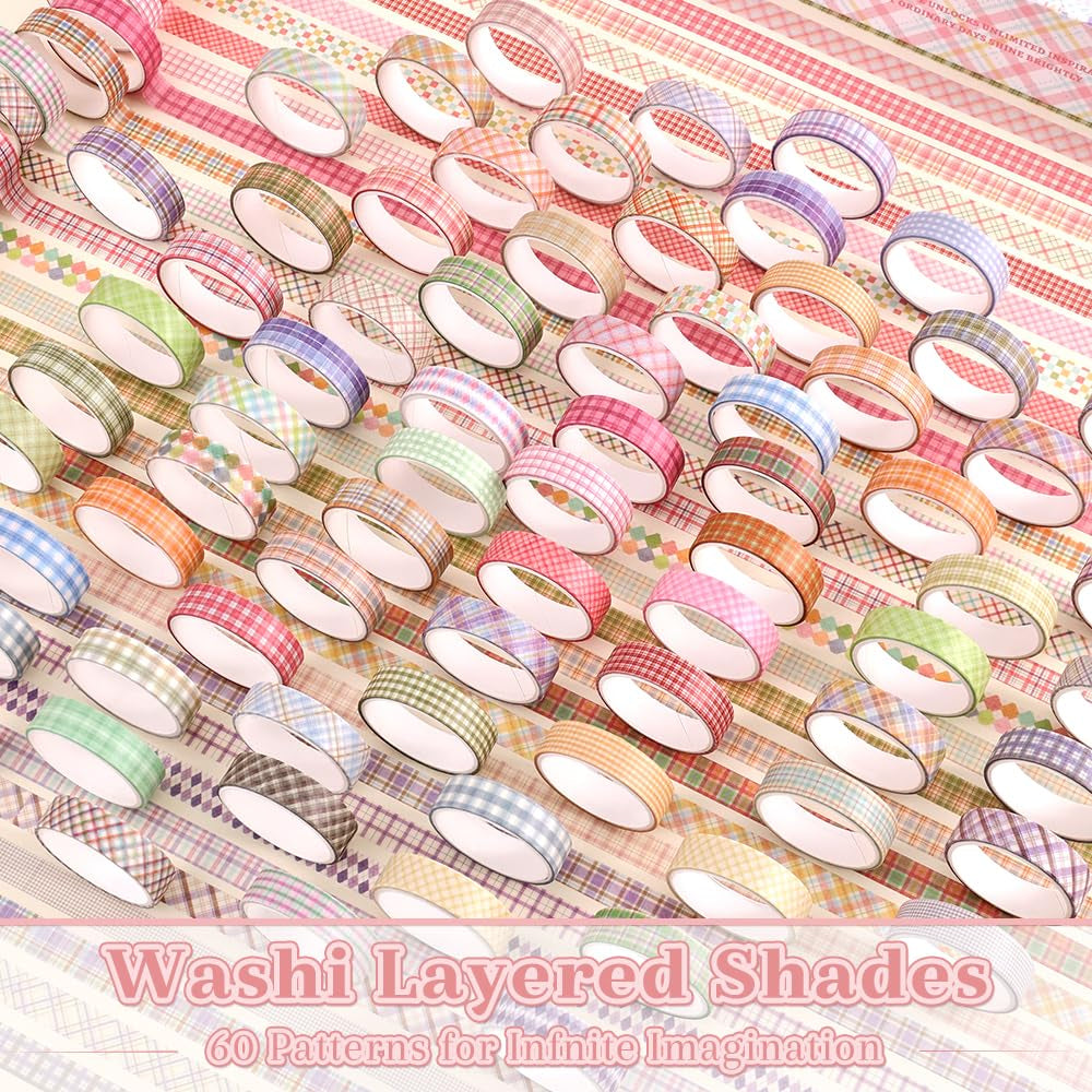 60 Rolls Cross Line Theme Washi Tape Set, Writable Decorative Tapes for Scrapbooking, Junk Journal Supplies, Bullet Journaling, 0.39"X79" per Roll