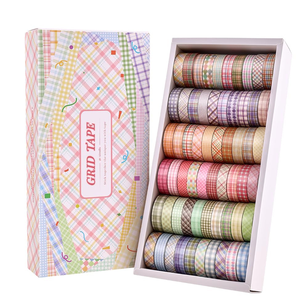 60 Rolls Cross Line Theme Washi Tape Set, Writable Decorative Tapes for Scrapbooking, Junk Journal Supplies, Bullet Journaling, 0.39"X79" per Roll