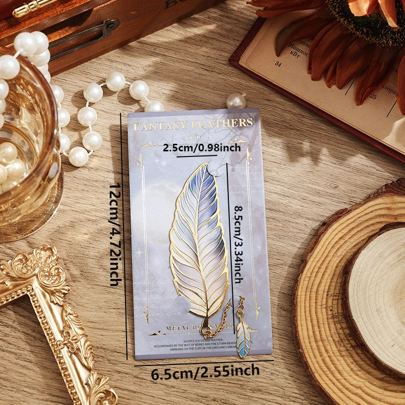 1 Pc Vintage Feather Bronzing Metal Bookmark with Metal Chain Pendant Bookmark for Teachers Friends Book Club Book Lovers