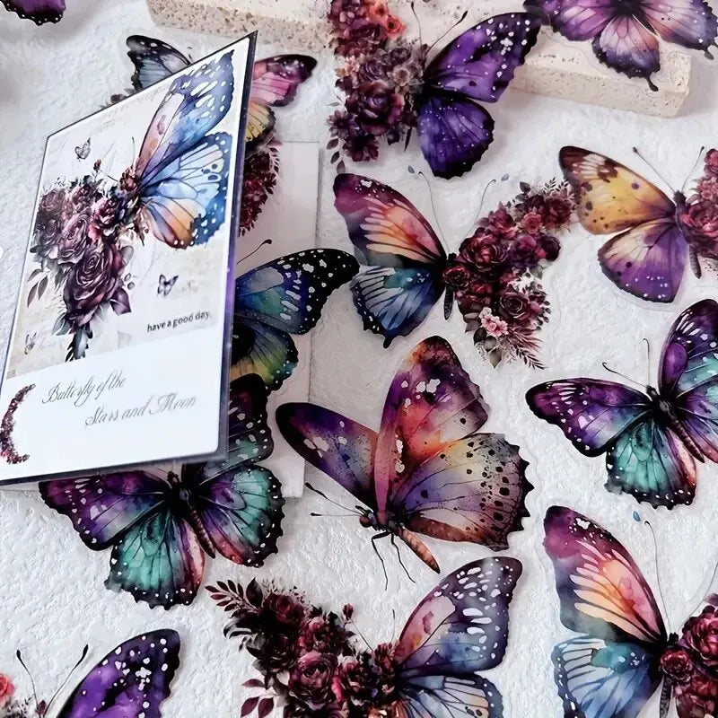 30Pcs/Pack Vintage Butterfly PET Stickers DIY Decorative Junk Journal Stickers for Scrapbook Label Diary Album Planner